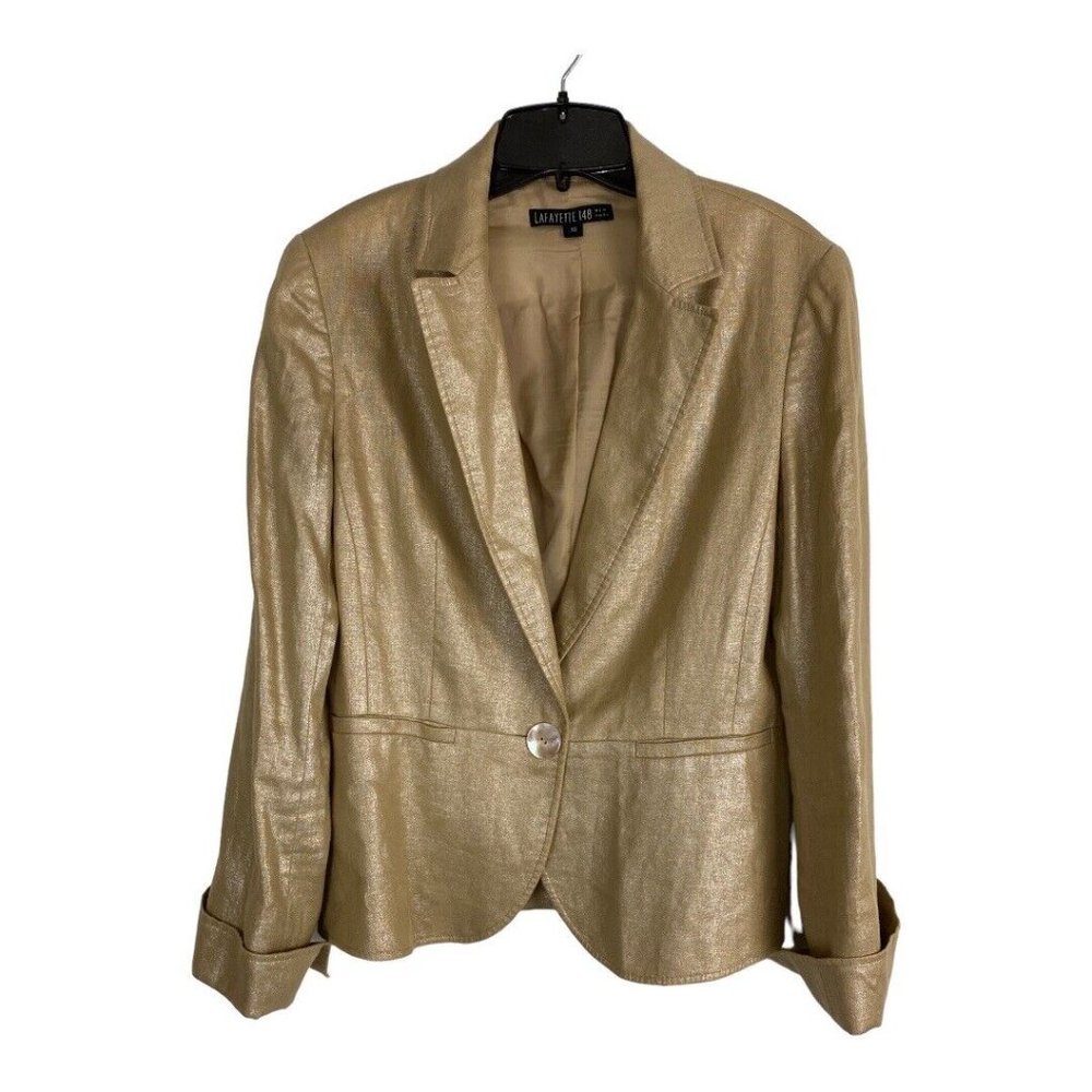 Lafayette 148 New York Gold linen designer Blazer size 10 - Picture 5 of 11